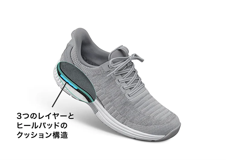 3つのレイヤーとヒールパッドのクッション構造